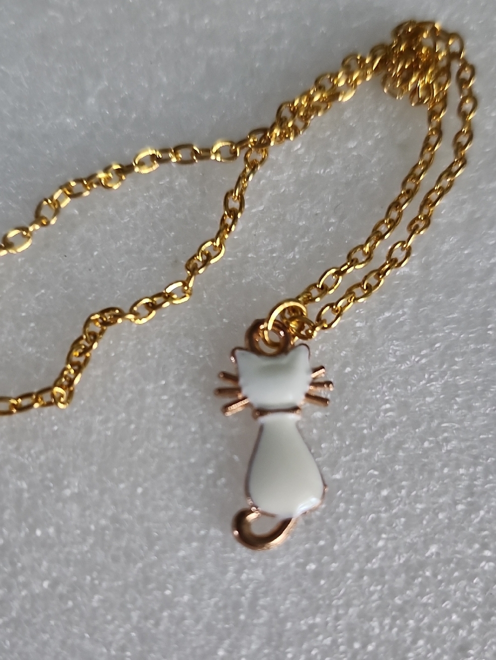 Hand Crafted Gold and White Cat Pendant Necklace